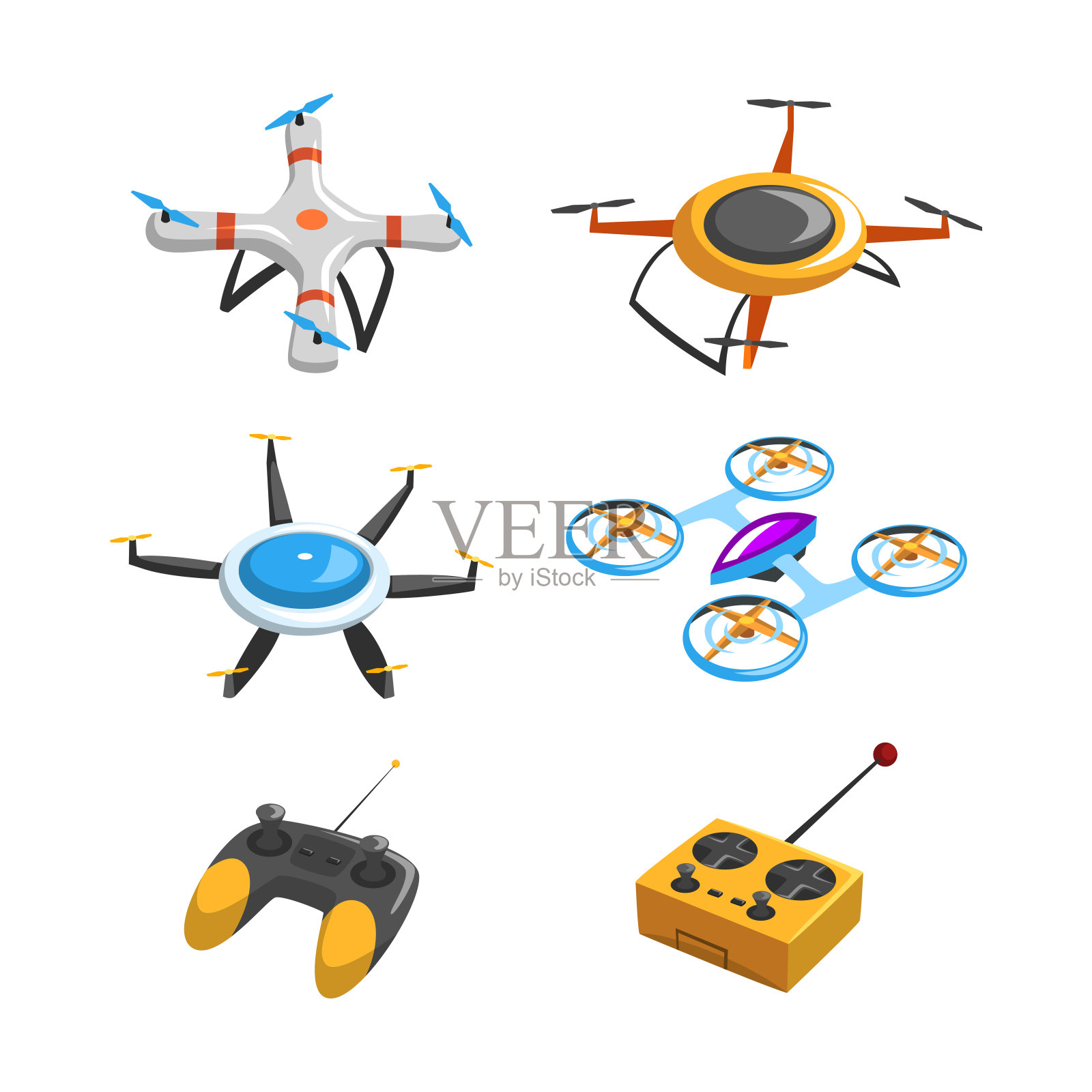 以控制器为无人机等距矢量集的无人机插画图片素材