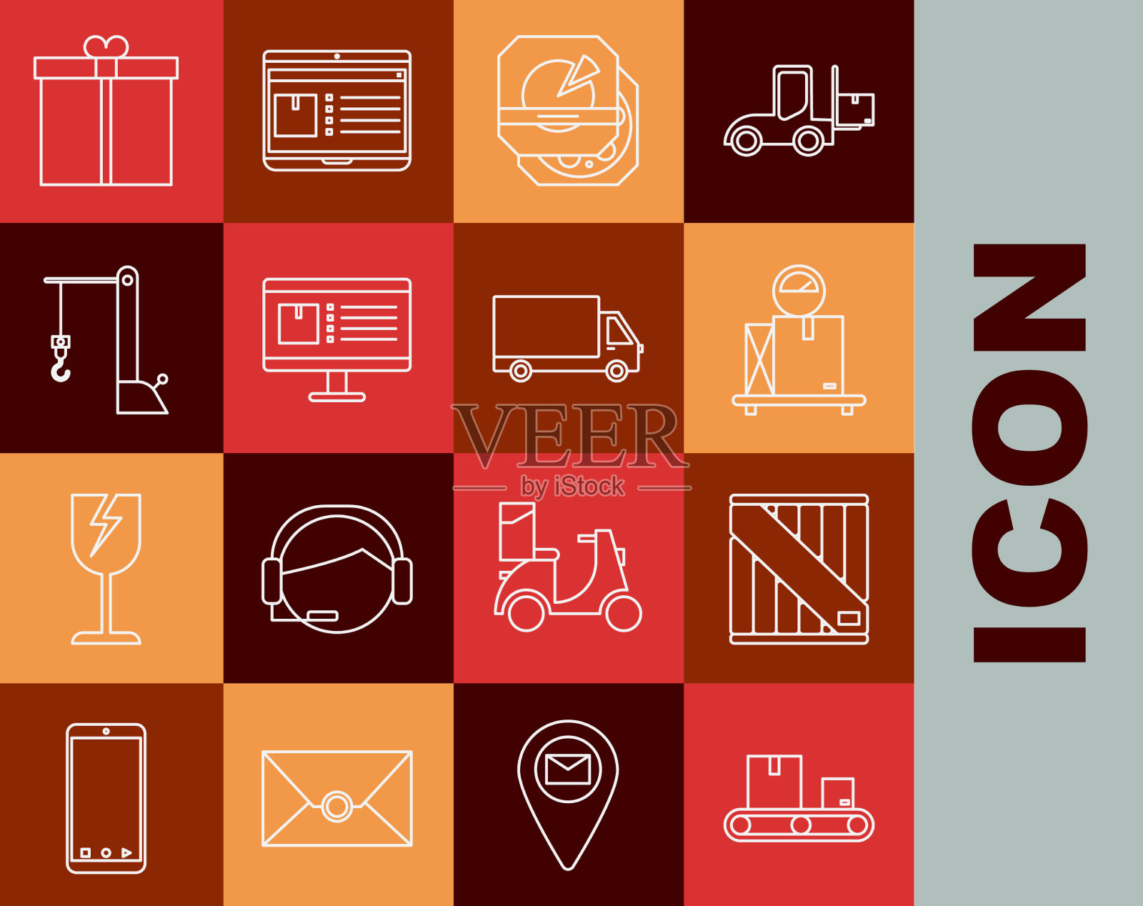 套线输送带用木纸箱图标素材