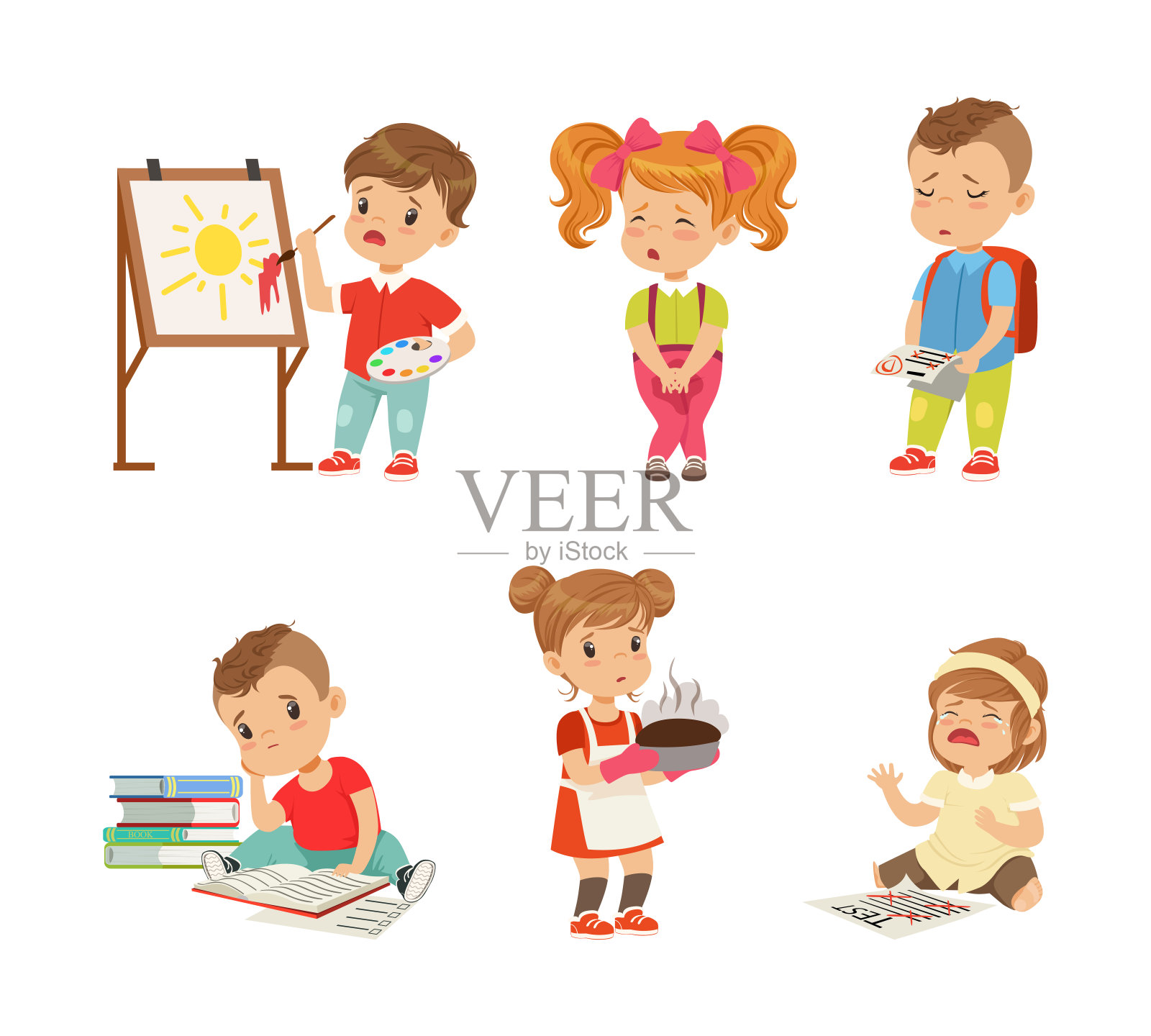 失意的孩子经历他们的失败和错误向量集插画图片素材