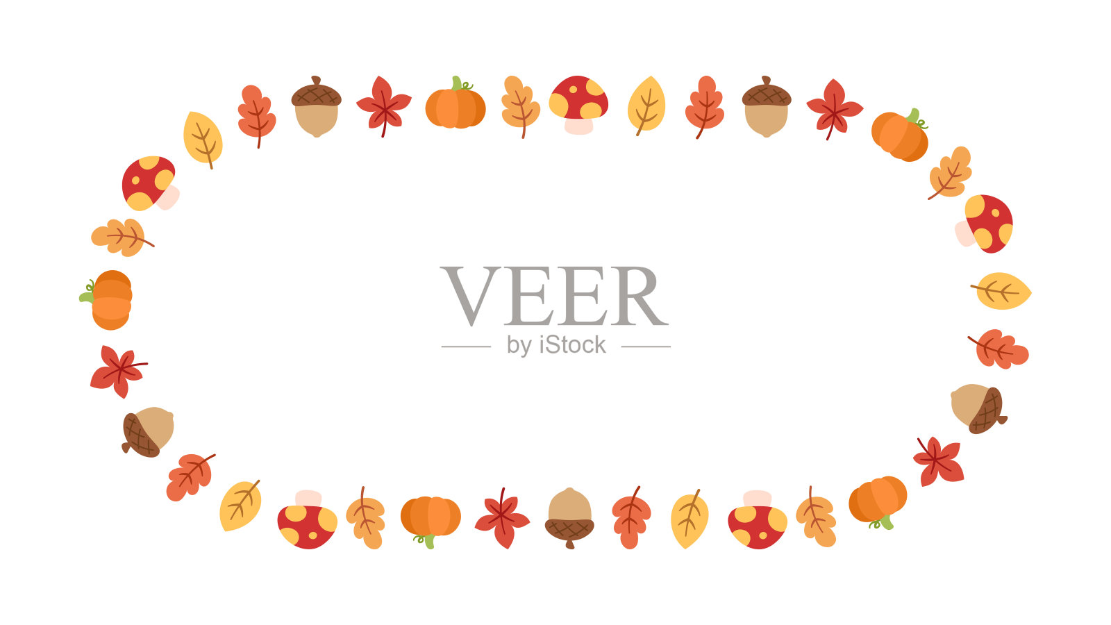 秋天的框架有树叶、南瓜和橡子。花环的秋天元素，万圣节，感恩节边框模板。矢量插图。插画图片素材