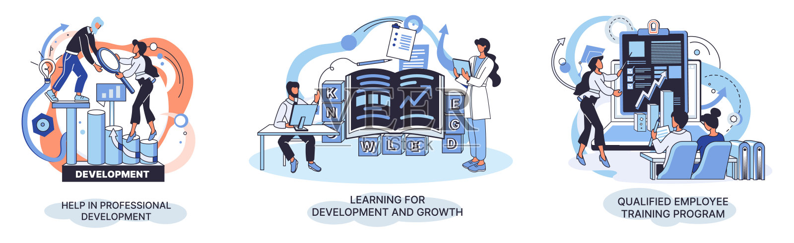 帮助专业发展。合格的员工培训计划。为软件开发和成长而学习插画图片素材