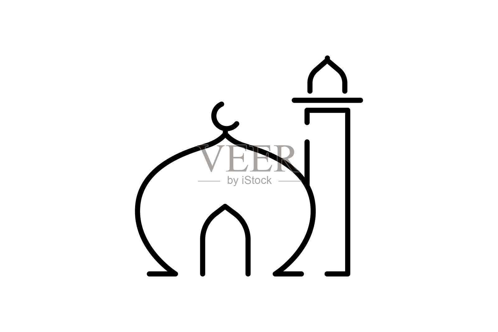 清真寺图标。与伊斯兰清真寺有关的图标。线条图标风格的设计。简单的矢量设计可编辑插画图片素材