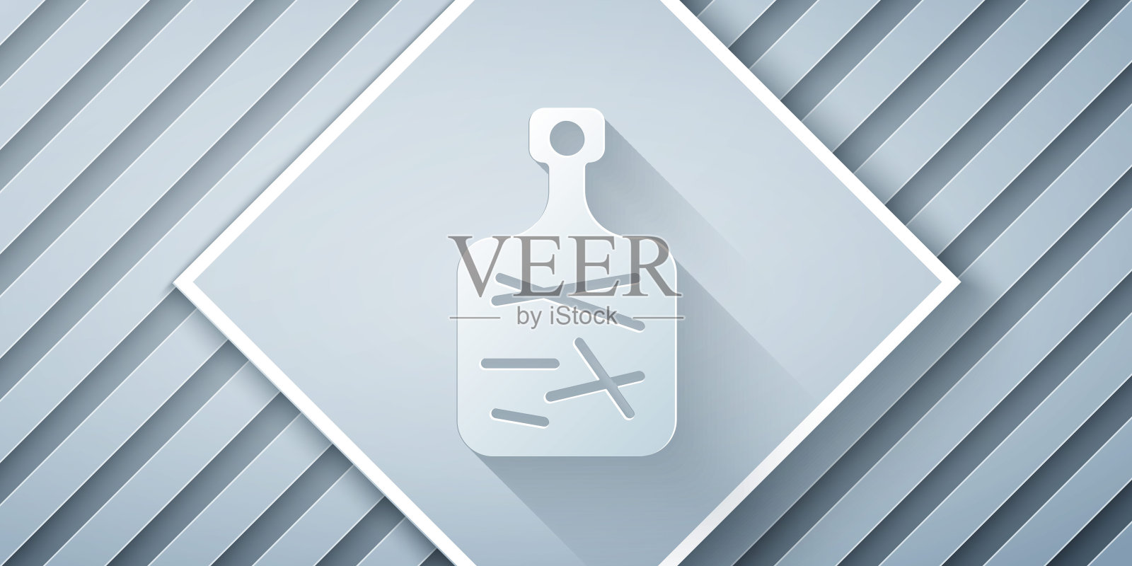 剪纸砧板图标隔离在灰色背景。砧板符号。纸艺风格。向量插画图片素材