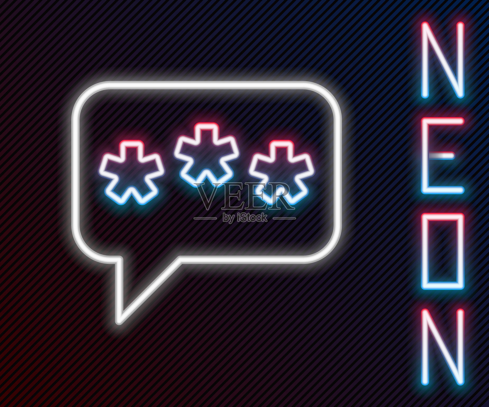 发光的霓虹线语音气泡聊天图标孤立的黑色背景。消息图标。交流或评论聊天符号。色彩缤纷的轮廓概念。向量插画图片素材