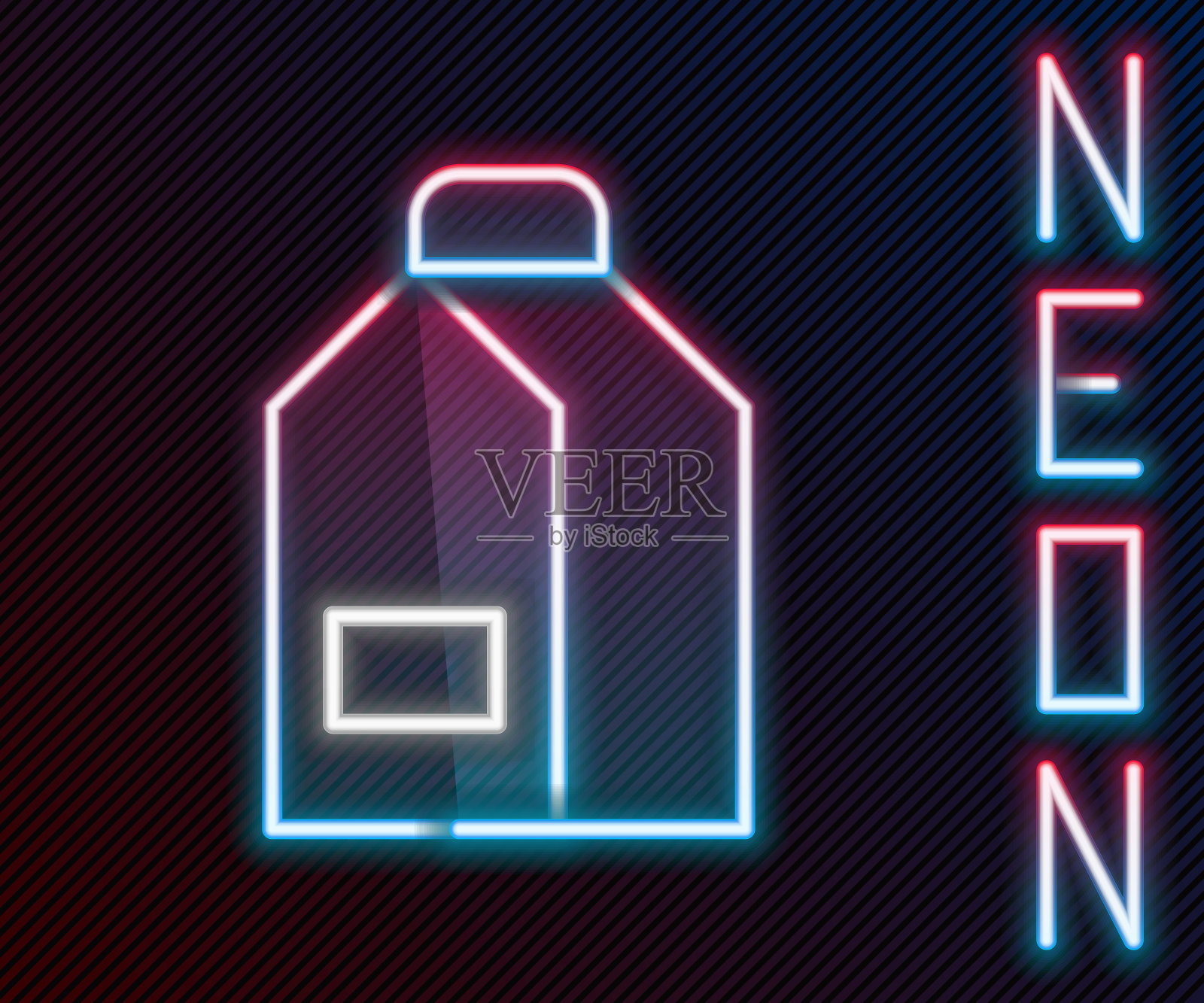 发光的霓虹灯线纸包装牛奶图标孤立的黑色背景。牛奶包装标志。色彩缤纷的轮廓概念。向量插画图片素材