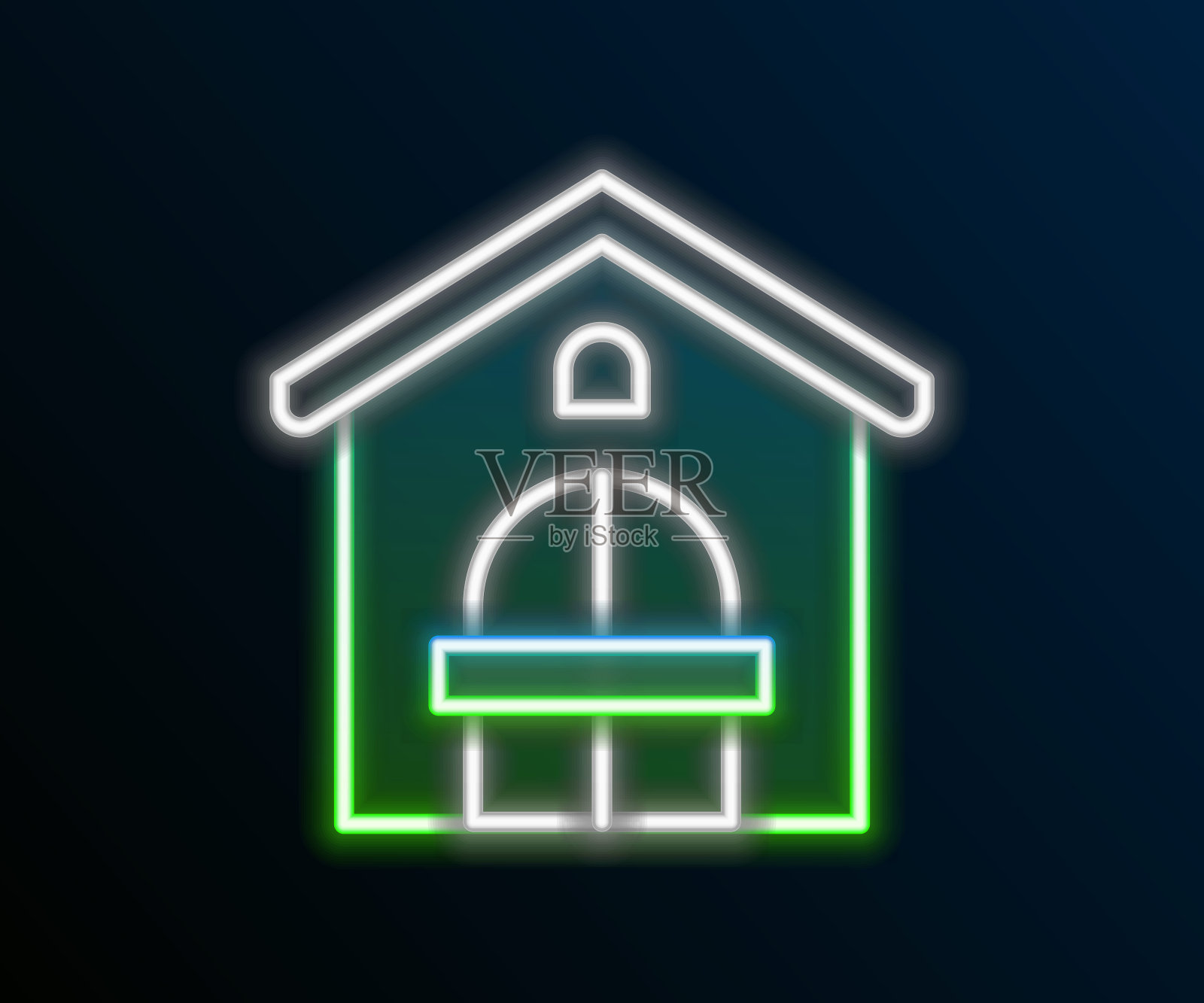 发光的霓虹灯线农场的图标孤立的黑色背景。色彩缤纷的轮廓概念。向量插画图片素材