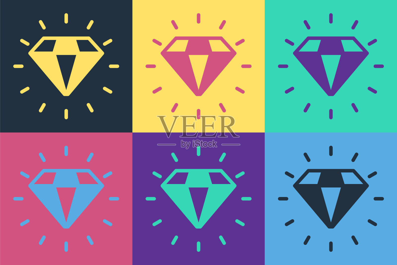 流行艺术钻石图标孤立的彩色背景。首饰的象征。宝石石头。向量插画图片素材