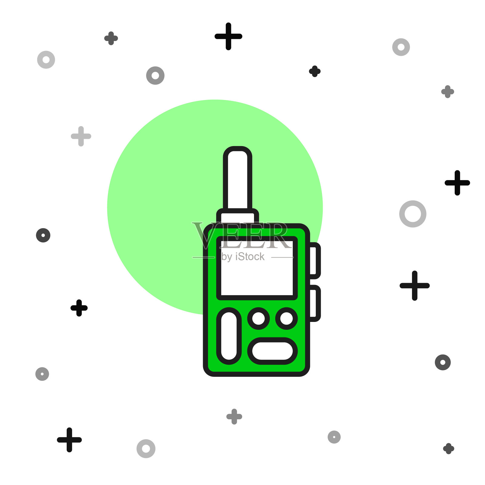 填充轮廓对讲机图标孤立的白色背景。便携式无线电发射机图标。无线电收发信号。向量插画图片素材