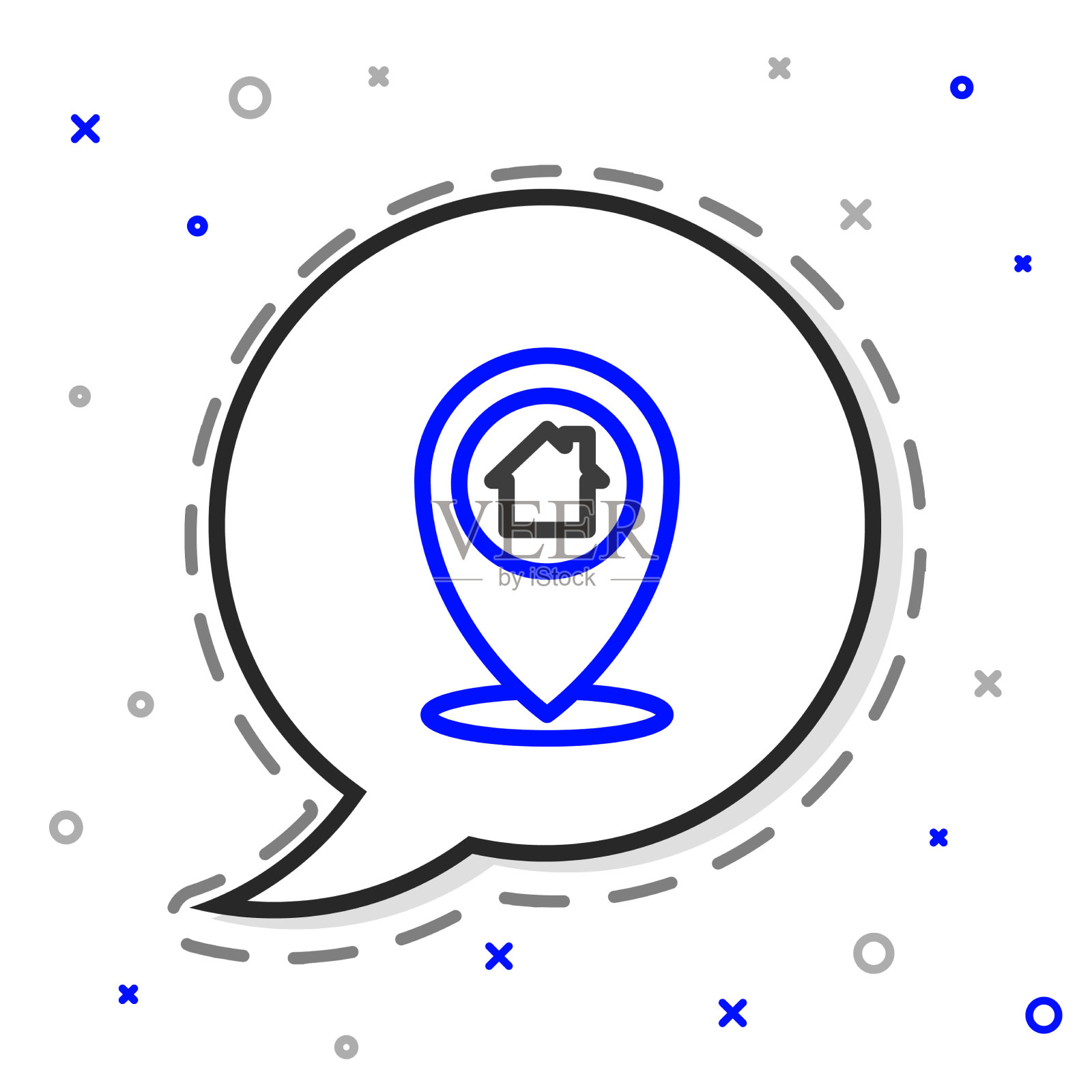 线地图指针与房子图标隔离在白色插画图片素材