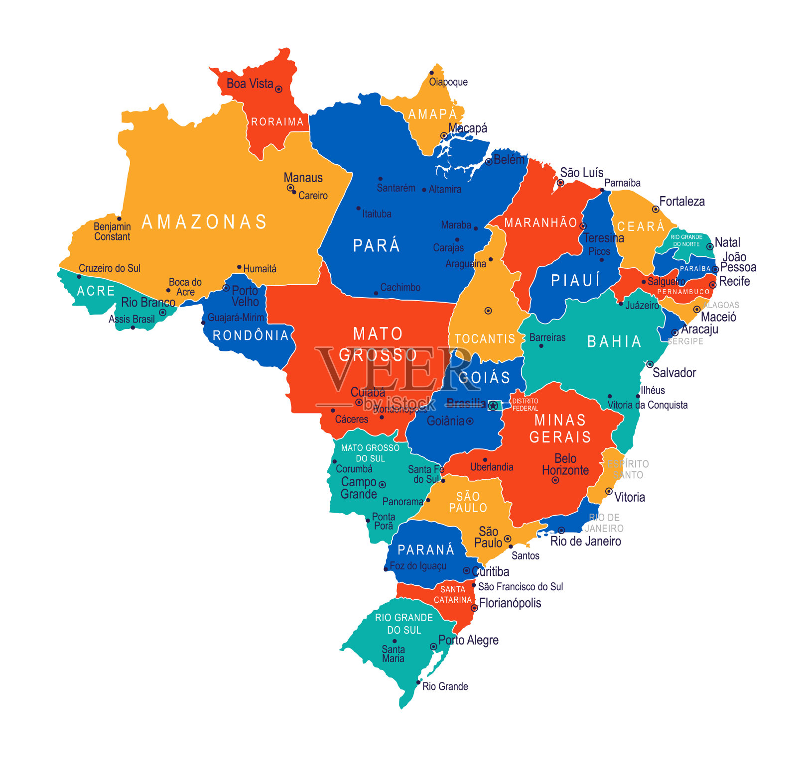 巴西地图-高度详细的矢量插图插画图片素材