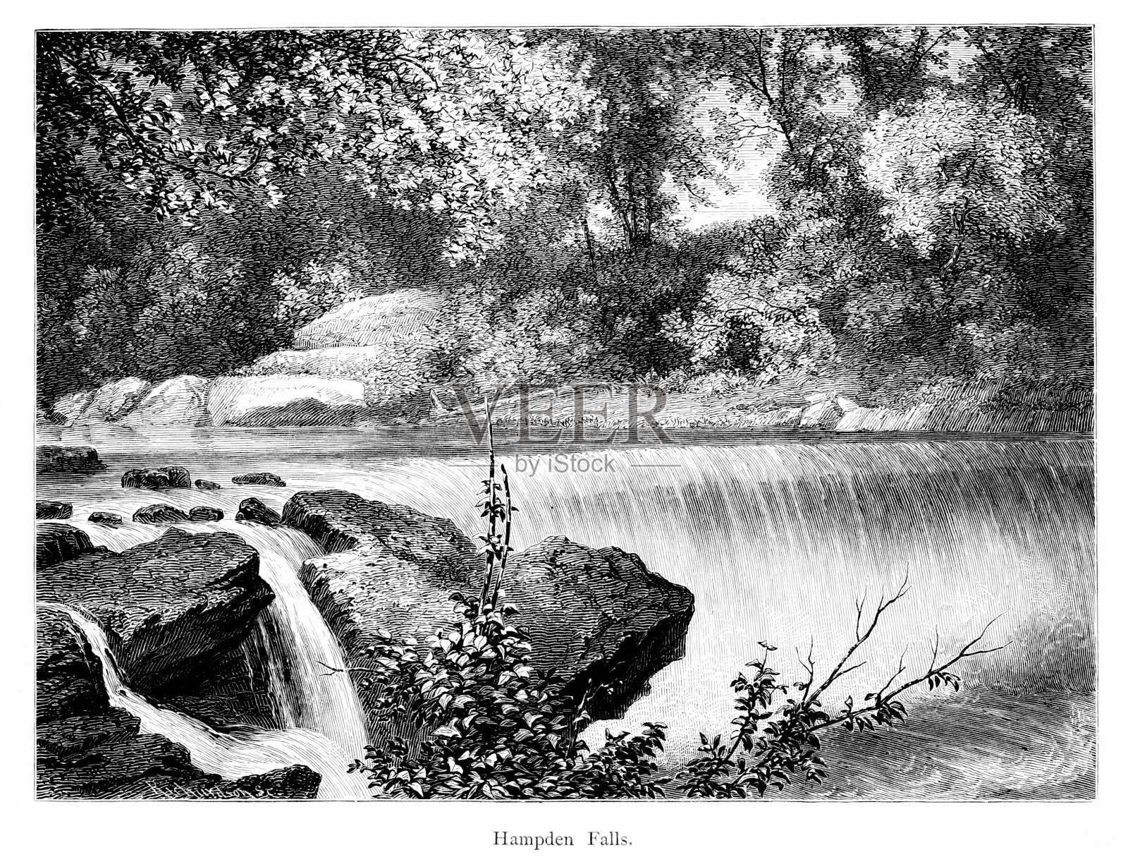 汉普顿瀑布，巴尔的摩，马里兰州，美国，美国地理插画图片素材