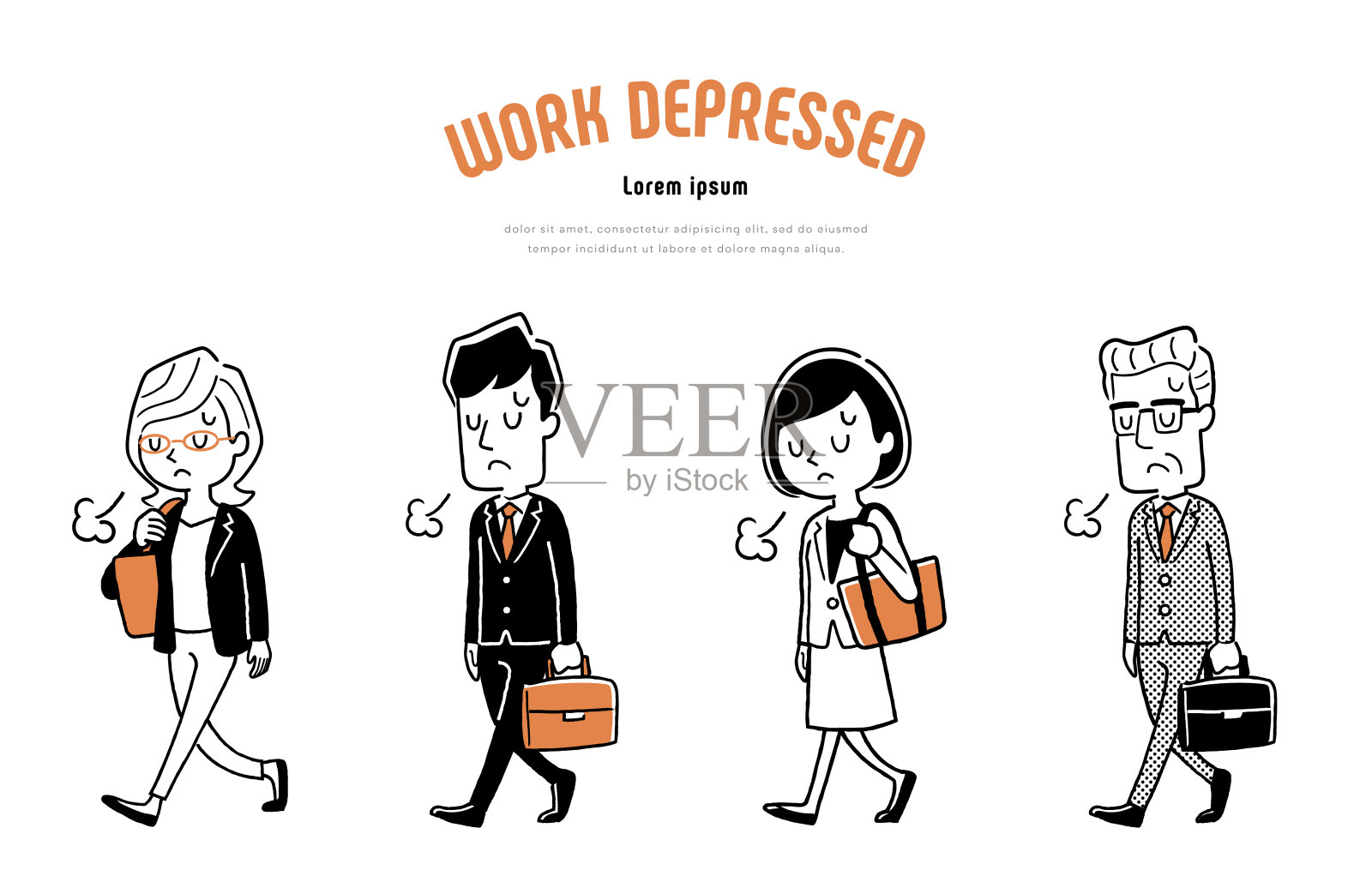 矢量插图素材:商务人士走路沮丧插画图片素材