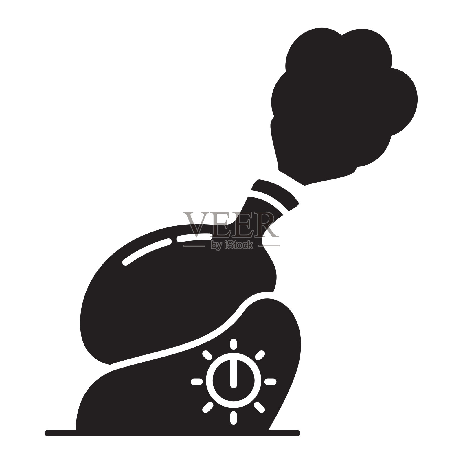 黑色轮廓加湿器与蒸汽喷射图标。净化器小气候。插画图片素材