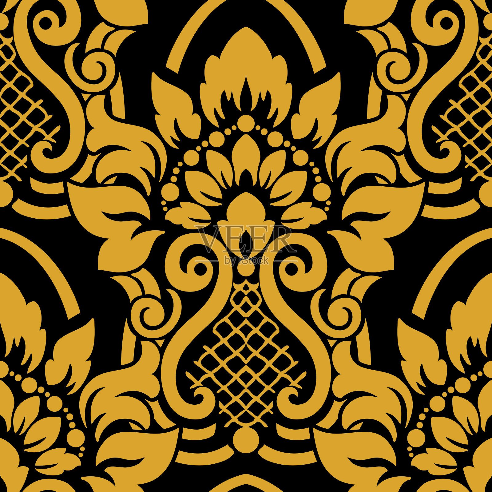 大马士革风格无缝背景墙纸图案插画图片素材