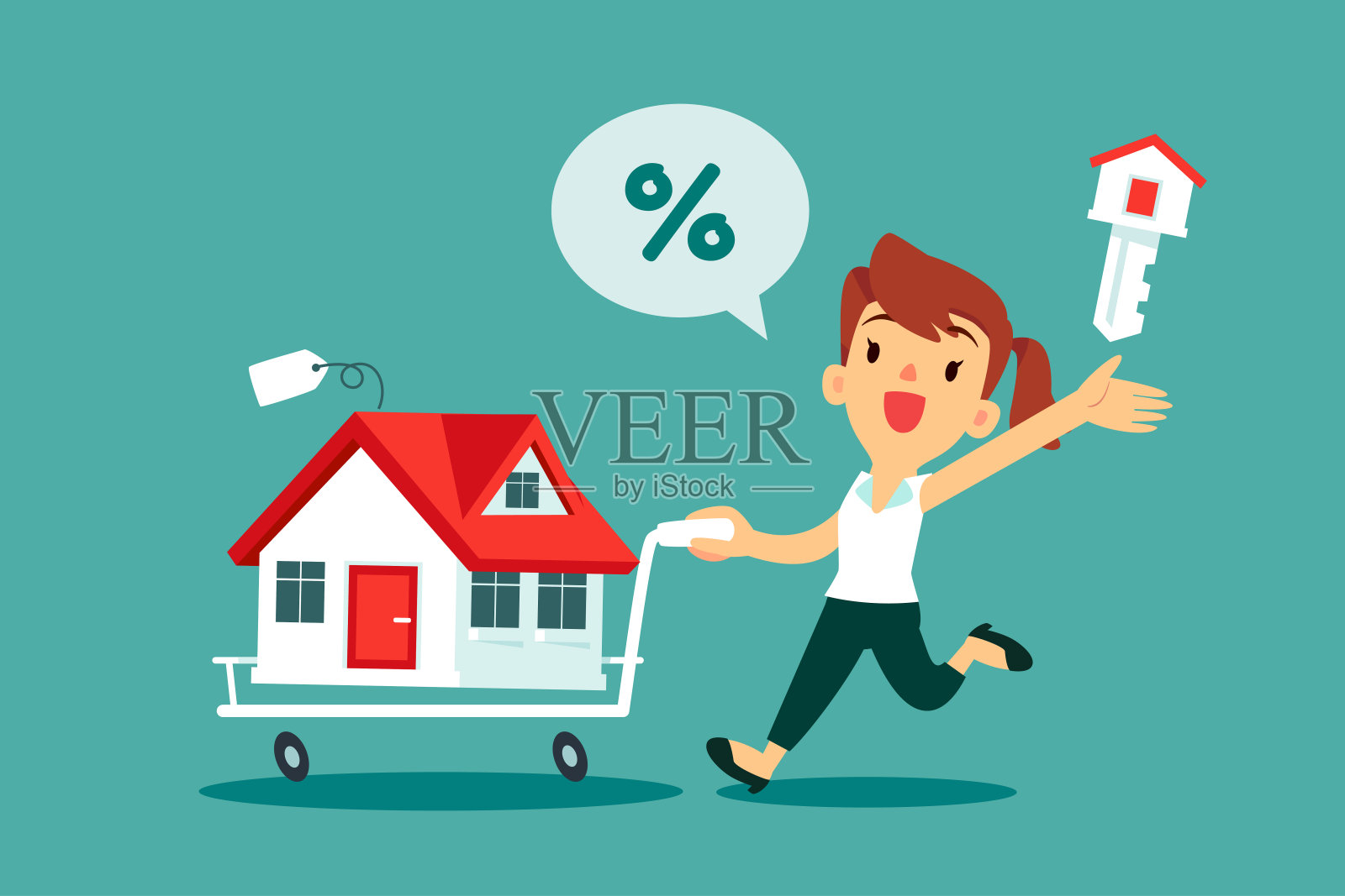 女人购买新房放入购物车插画图片素材