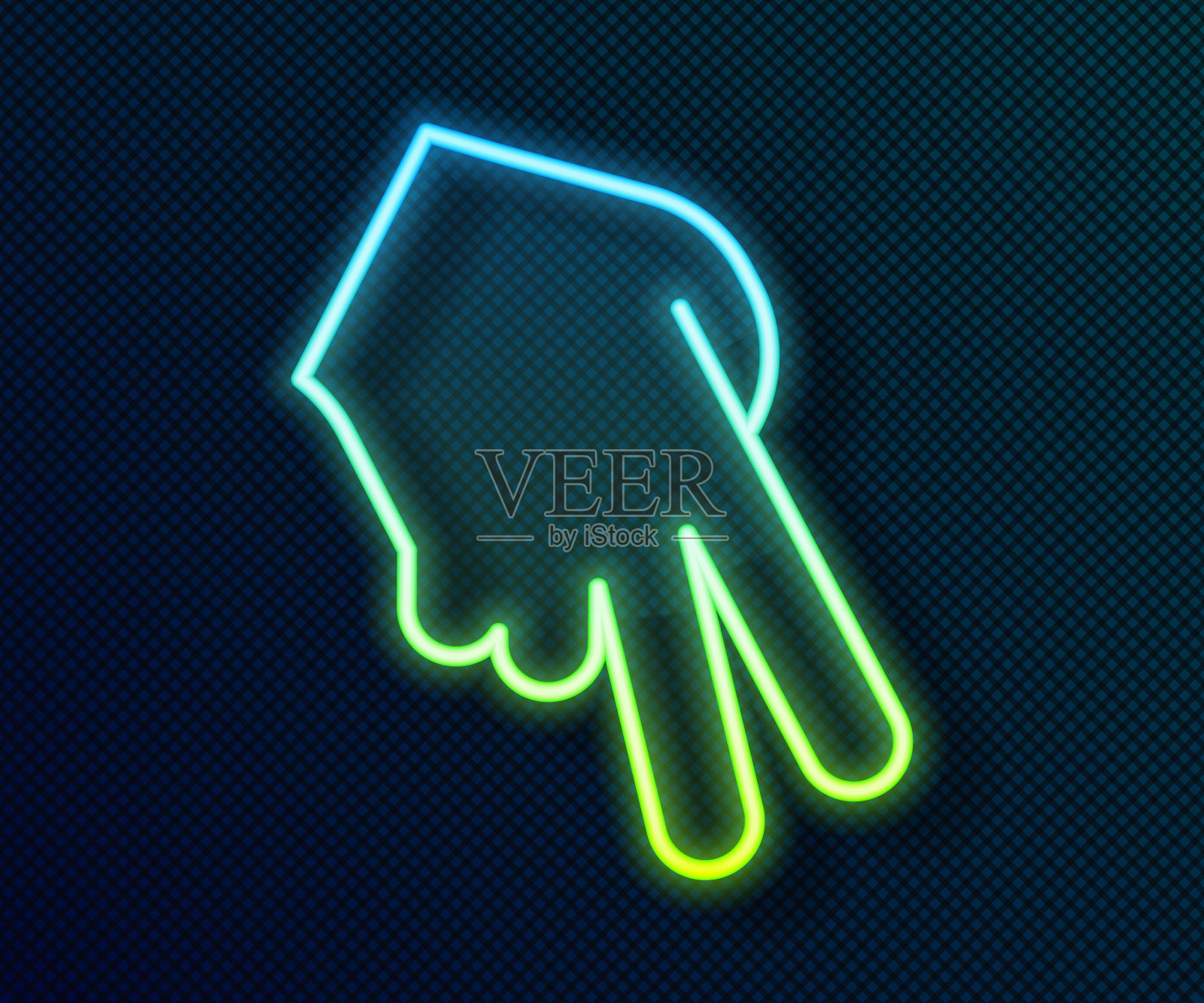 发光的霓虹灯线棒球手套图标孤立的黑色背景。向量插画图片素材