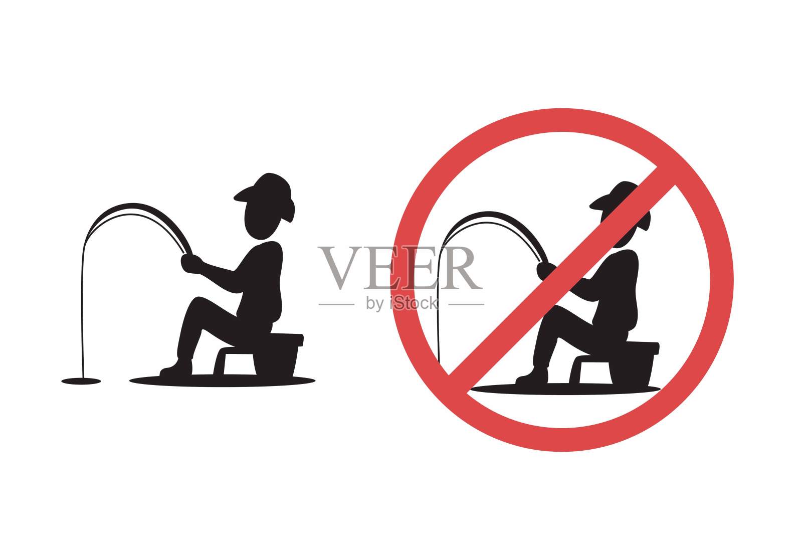 钓鱼和没有钓鱼符号集插图矢量插画图片素材