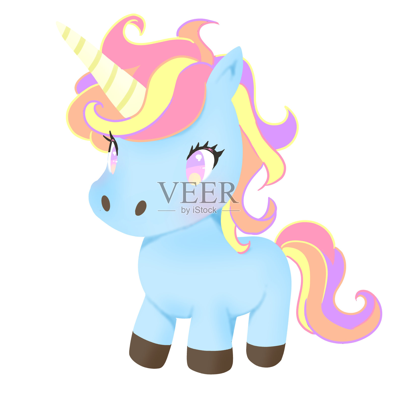 可爱的蓝色独角兽的剪贴画插画图片素材