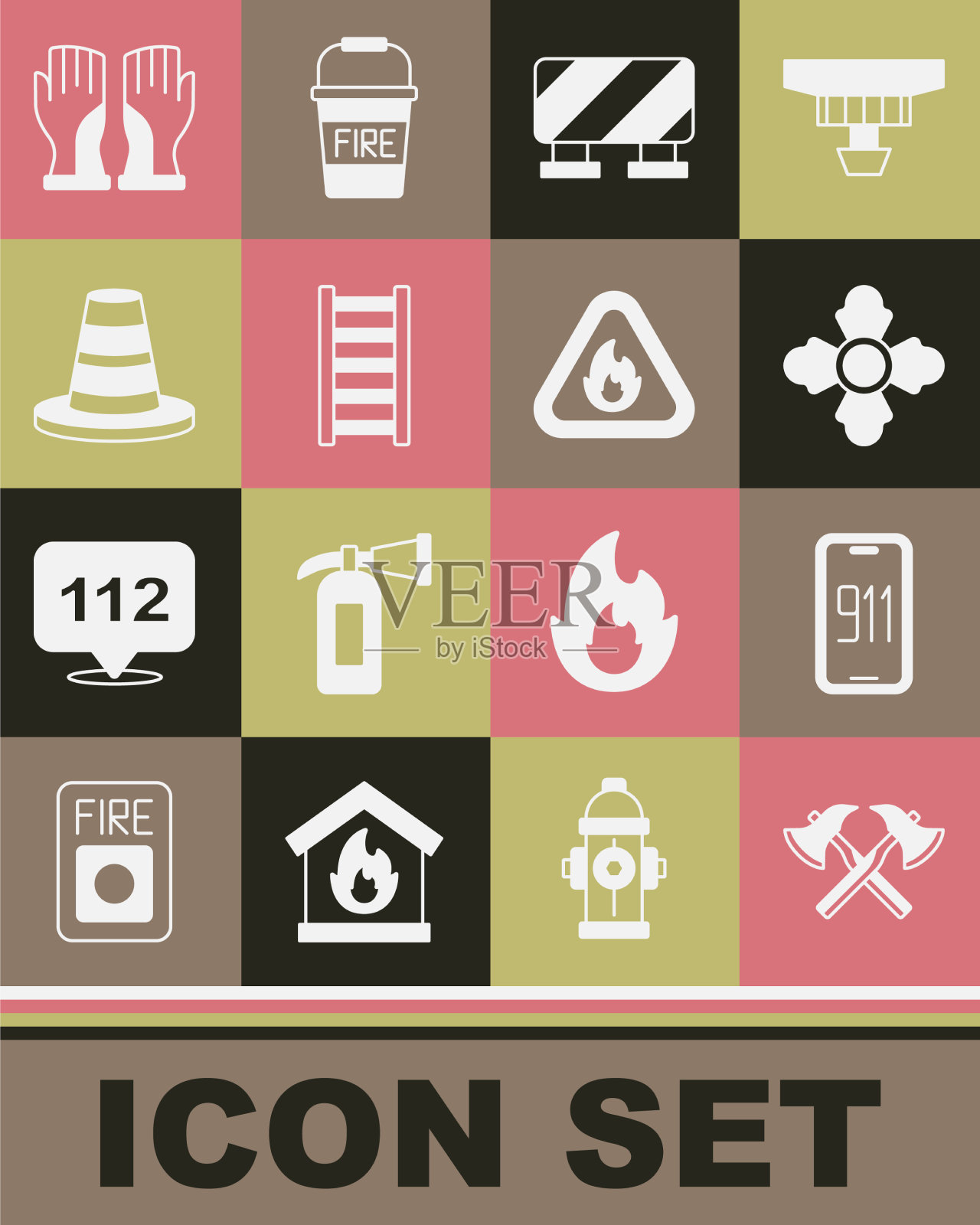 设置消防斧移动紧急呼叫911图标素材