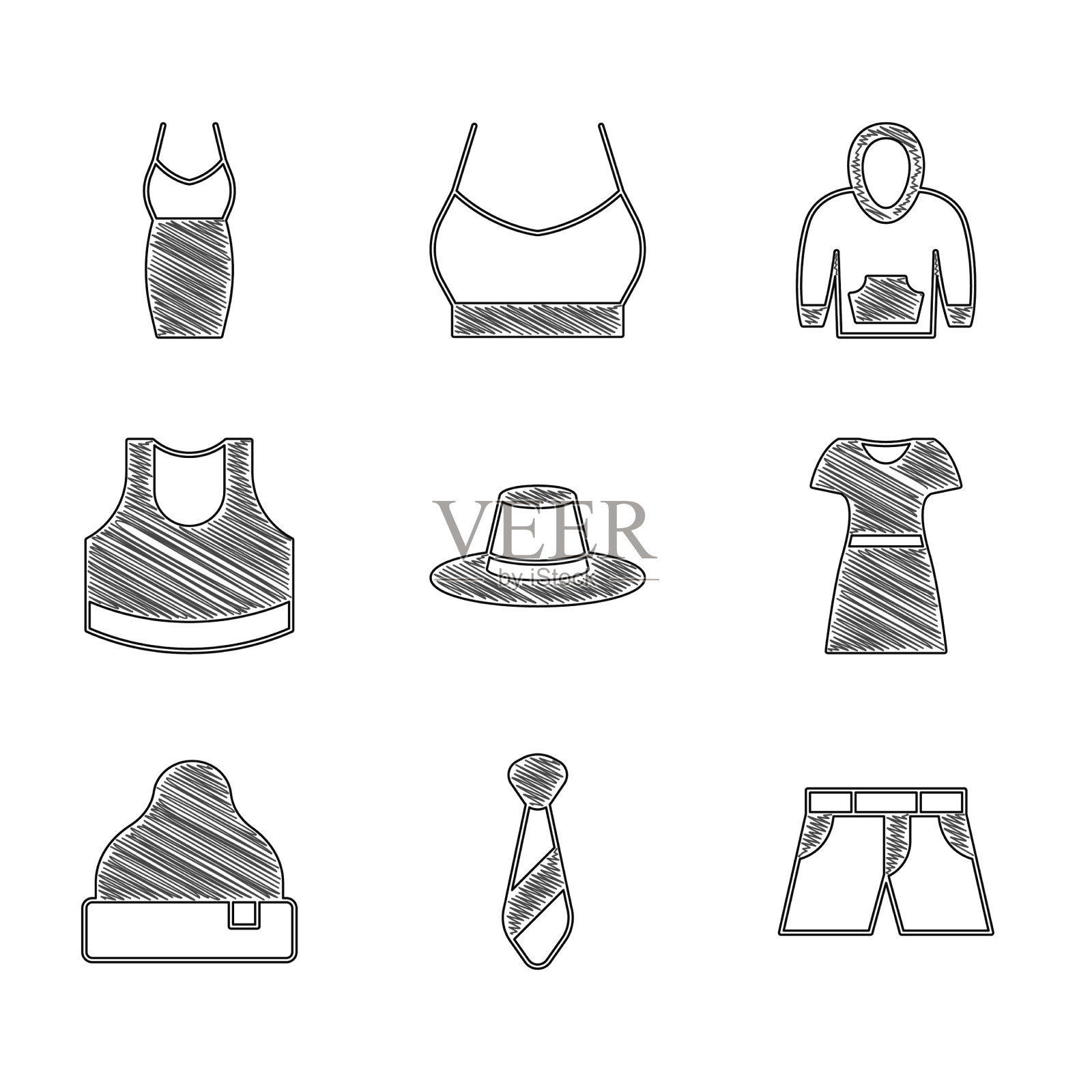 男士戴帽子，系领带，女士穿短裤或长裤图标素材