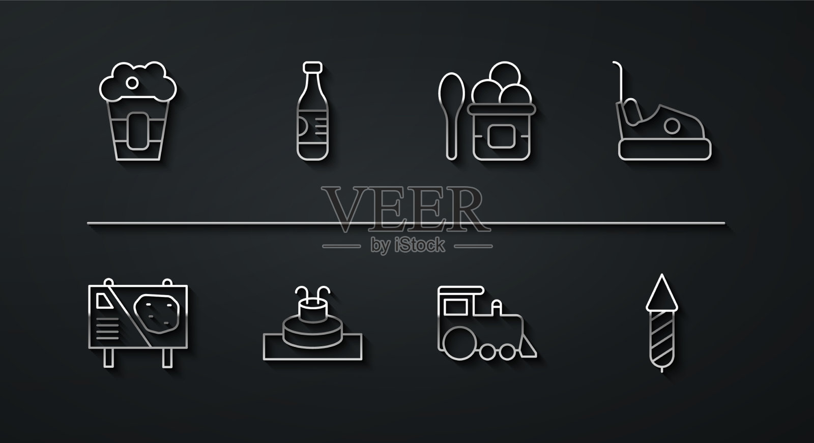 设置线爆米花盒游乐园广告牌图标素材