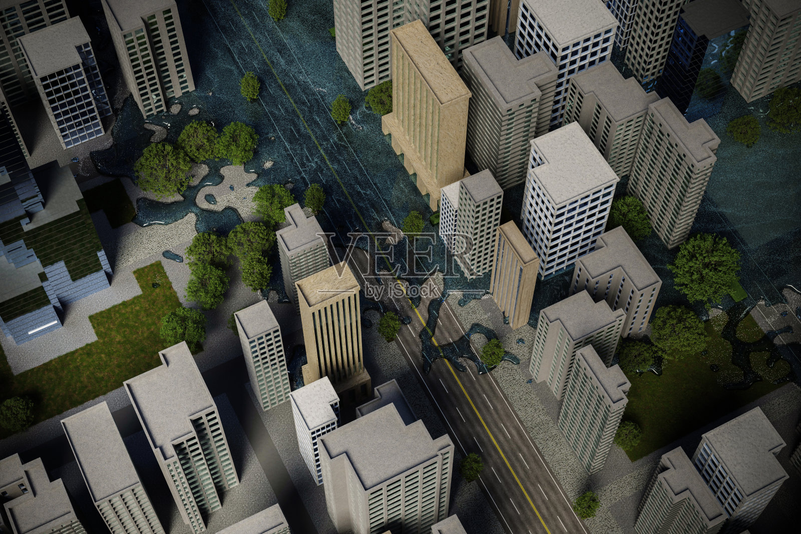 海啸与城市照片摄影图片