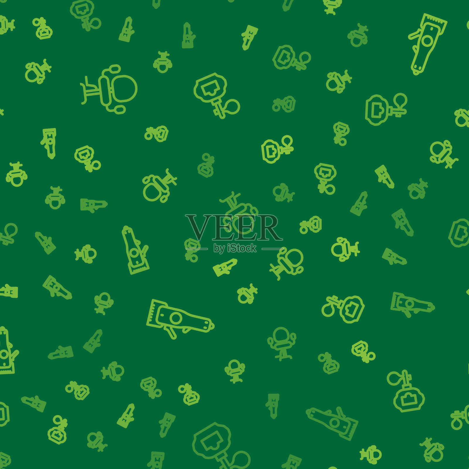 设置线理发店椅子电动剪刀和图标素材