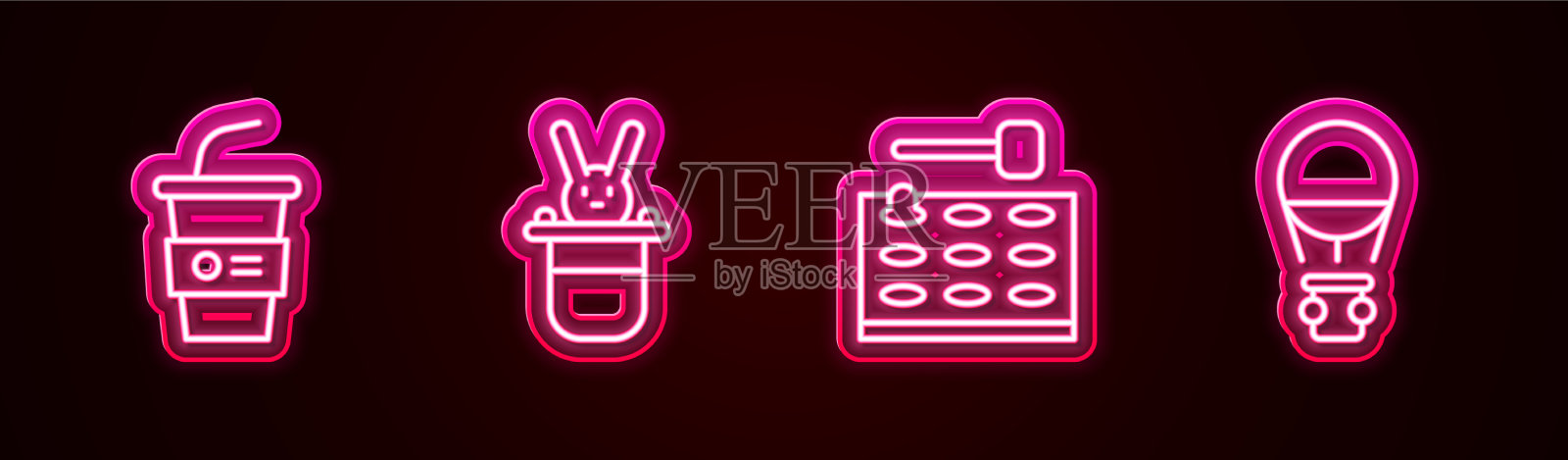 设置线纸玻璃与水魔术师帽图标素材