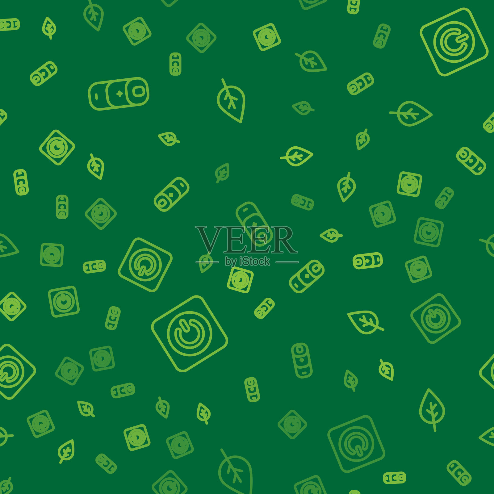 设置线路电池充电电源按钮和叶片生态图标素材