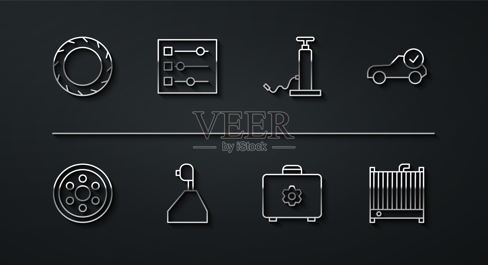 设置线汽车轮胎轮毂合金汽车维修检查图标素材