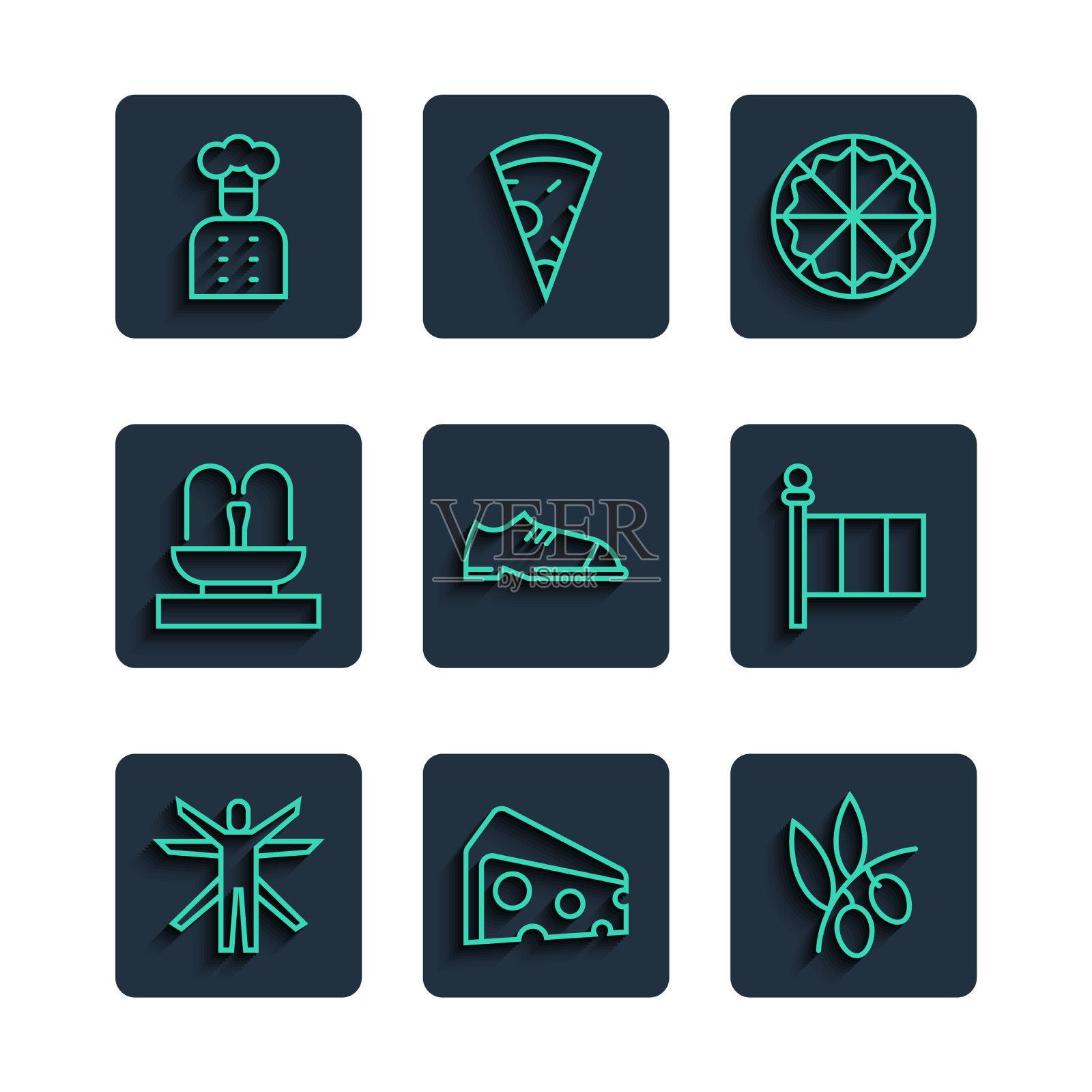 设行维特鲁威人奶酪橄榄枝图标素材