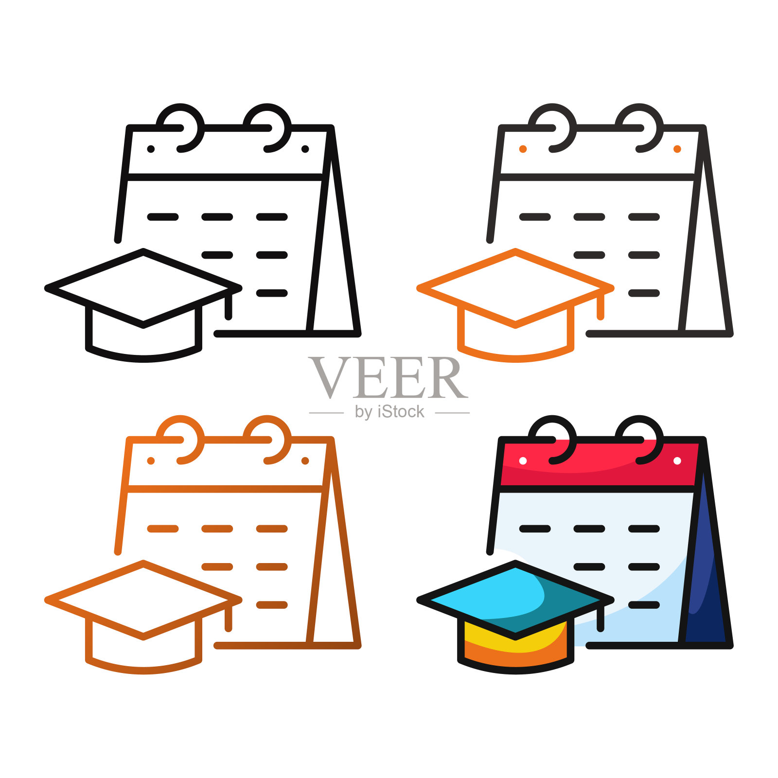 毕业日期图标设计在四个变化的颜色图标素材