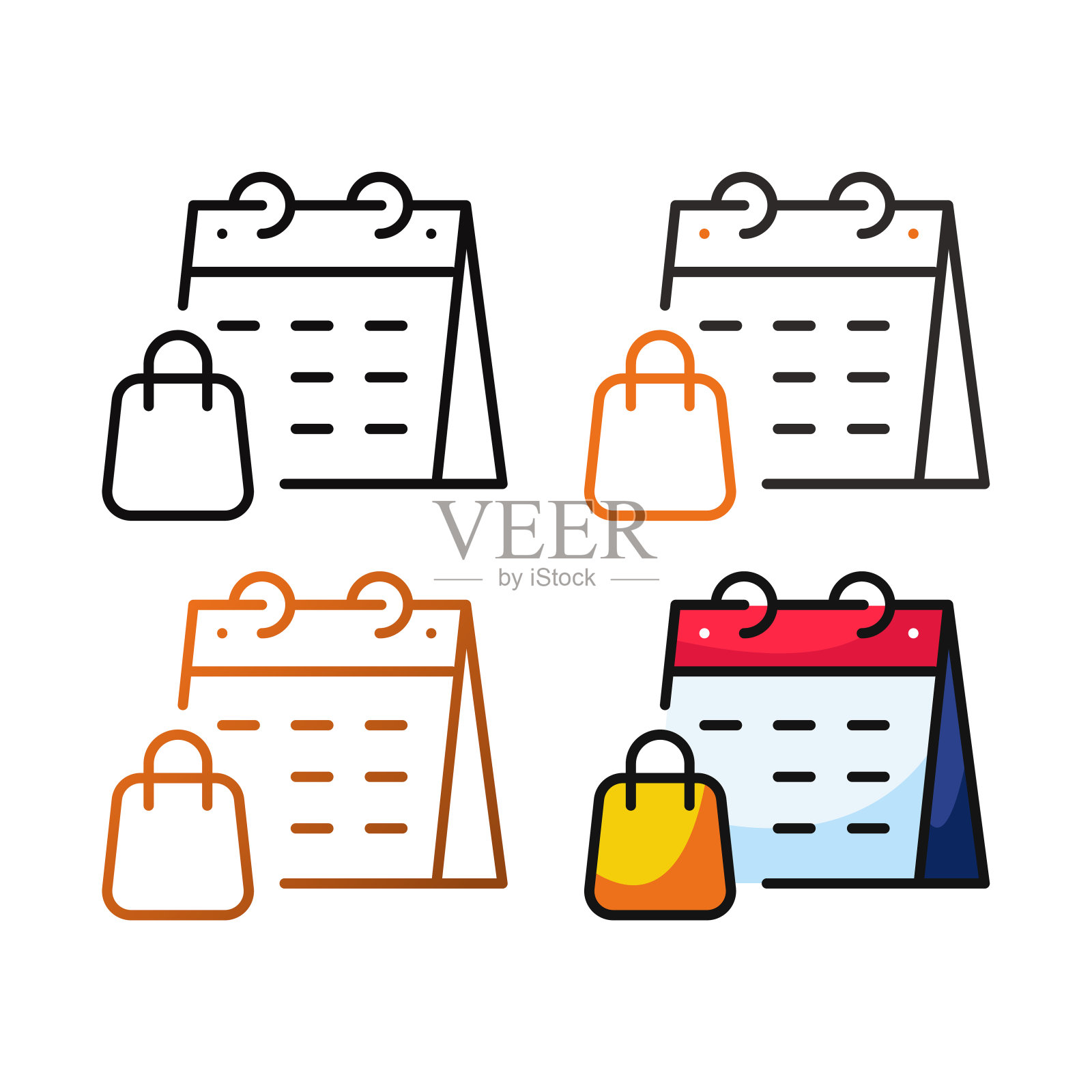 购物日期图标设计在四个变化的颜色图标素材