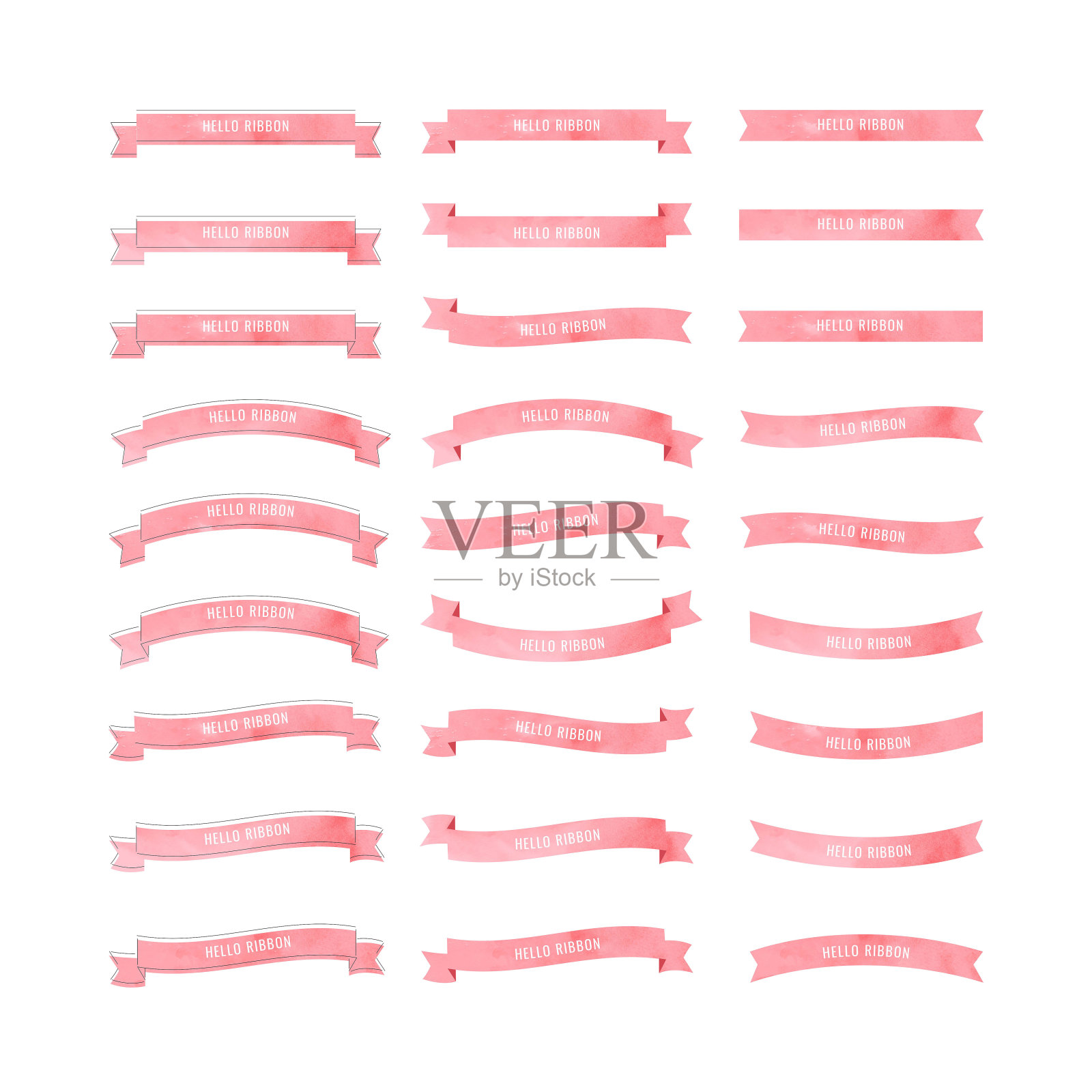 简单可爱的条纹和波尔卡圆点丝带框架集，可用于图标和装饰插画图片素材