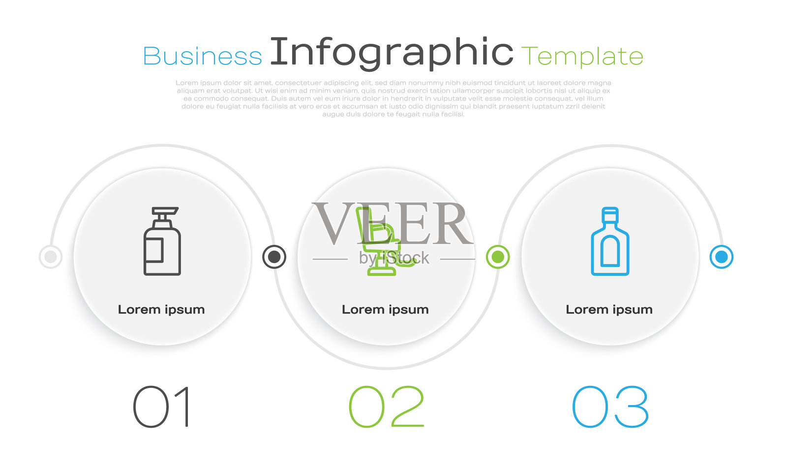 集瓶装洗发水，理发店椅子和。业务信息图表模板。向量设计模板素材