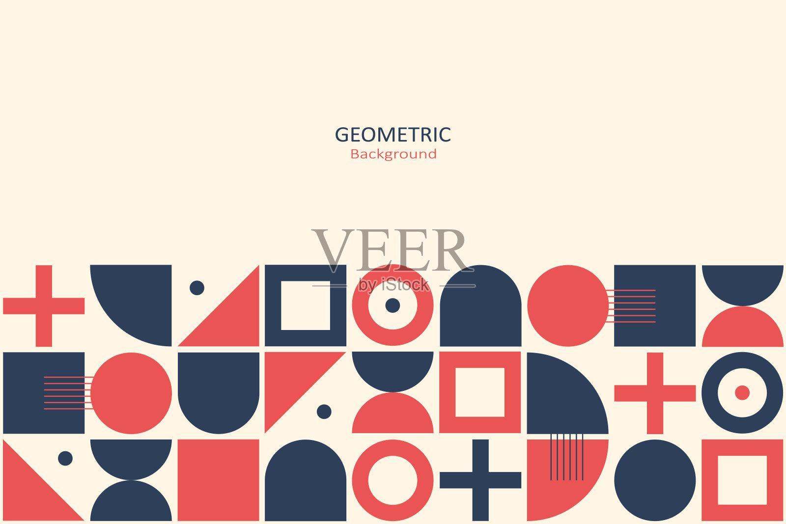 抽象的平面几何背景，马赛克设计与圆形，正方形和三角形的简单形状。插画图片素材