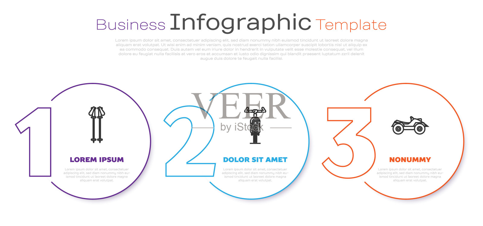 设置线滑雪杆，自行车和全地形车辆或ATV摩托车。业务信息图表模板。向量设计模板素材