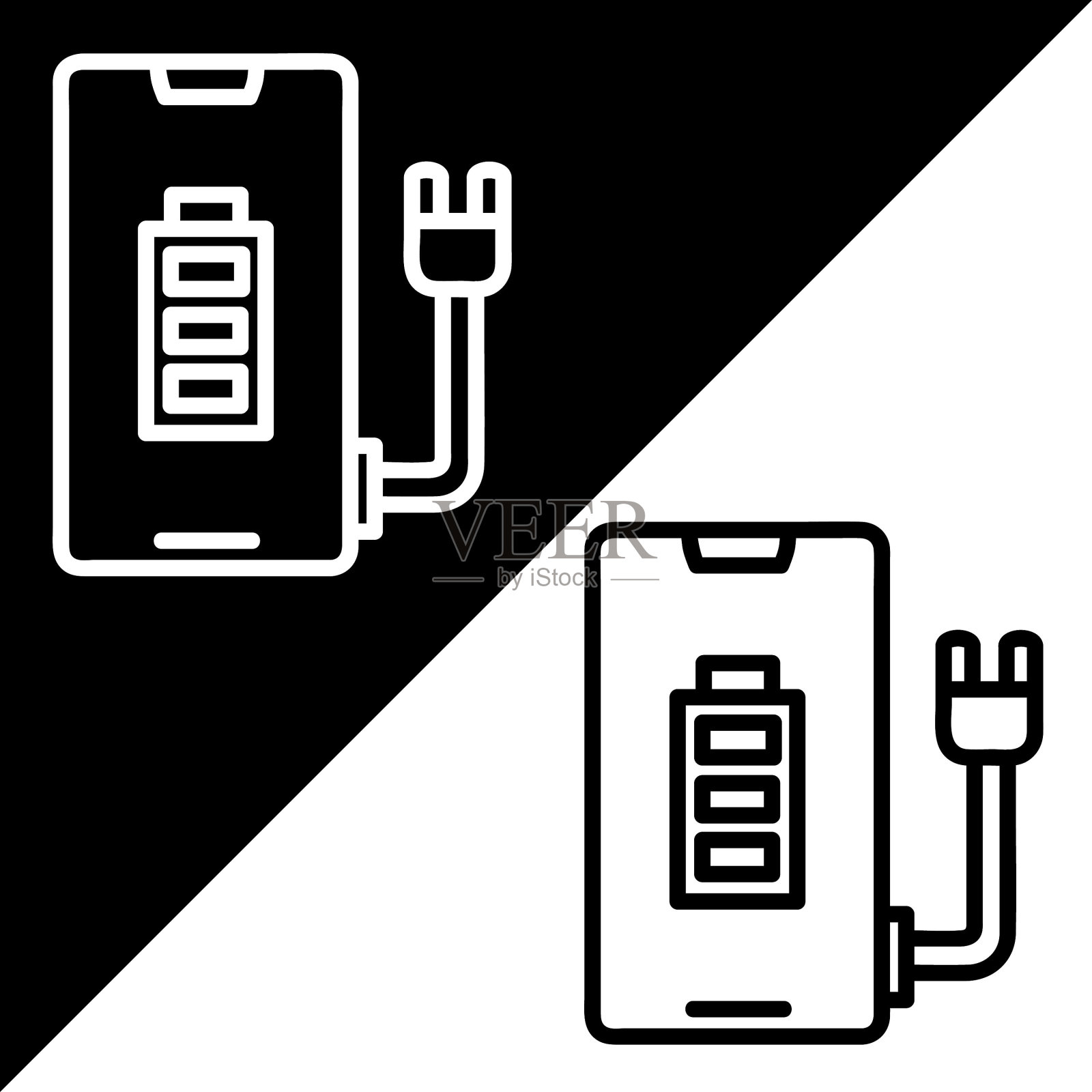 充电电池矢量图标，轮廓风格，隔离在白色背景上。插画图片素材