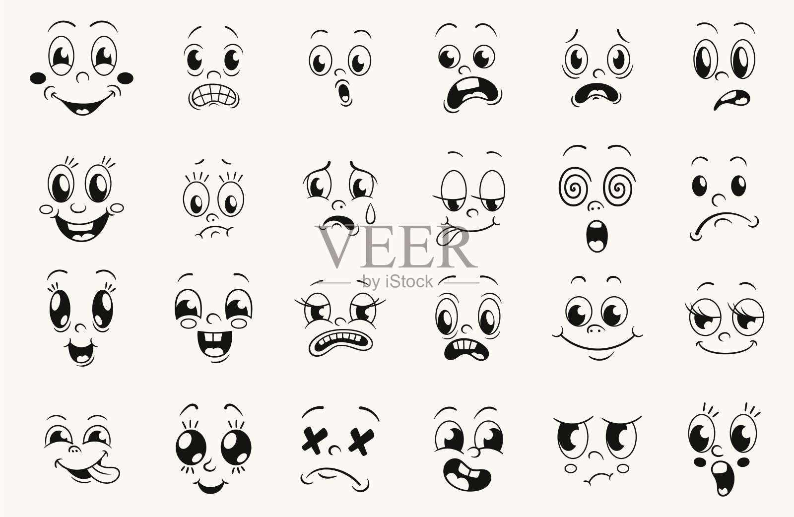 卡通复古脸贴纸插画图片素材