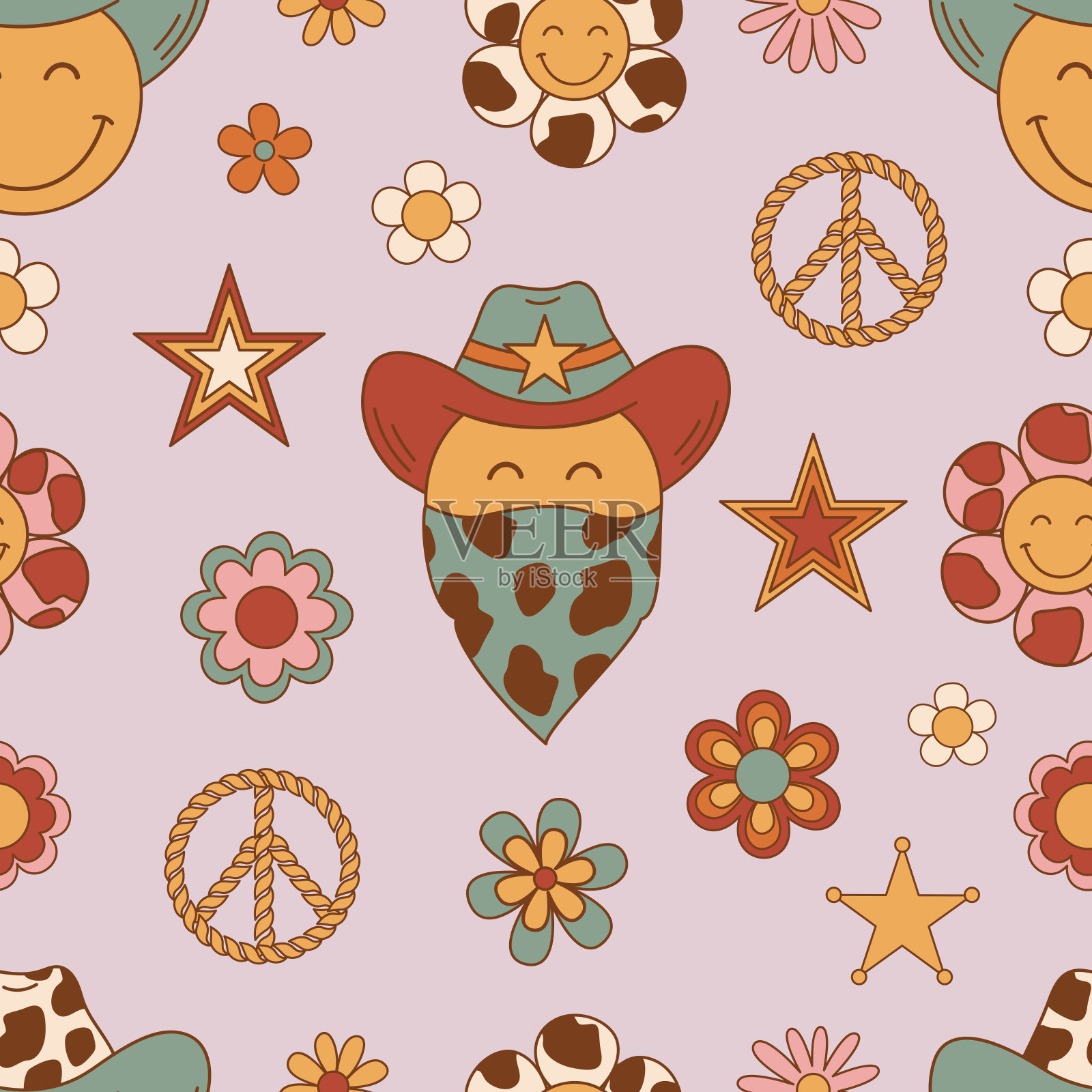 无缝图案与groovy复古元素插画图片素材