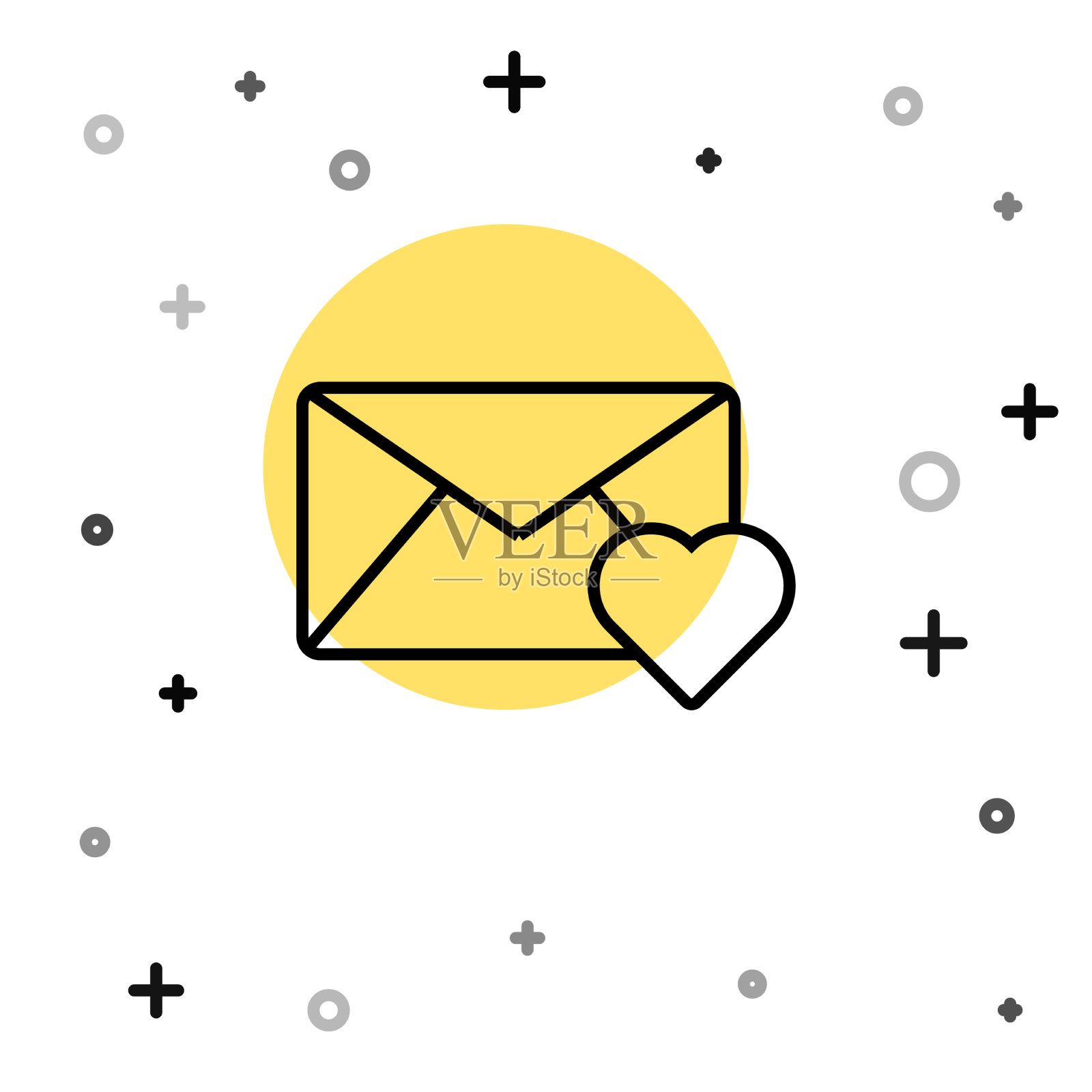 黑线信封与情人节心形图标图标素材