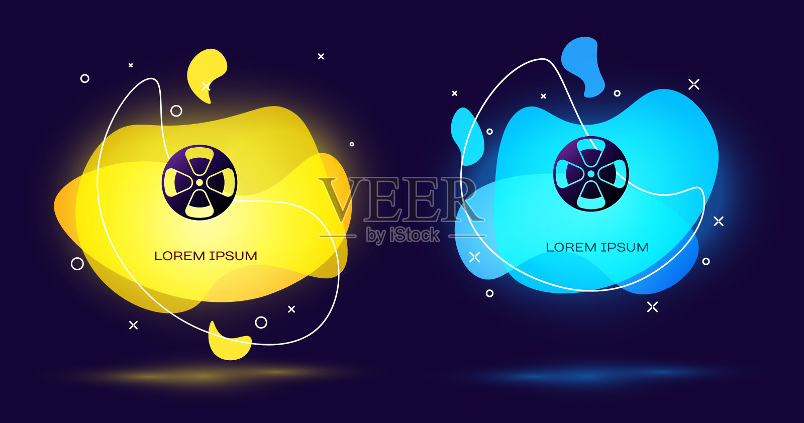 黑色电影卷轴图标孤立的黑色背景。具有液体形状的抽象横幅。向量插画图片素材