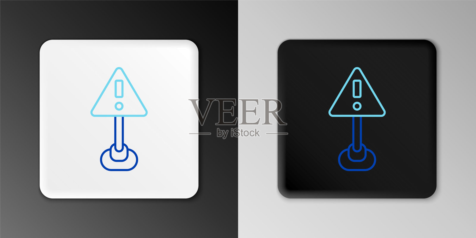 线感叹号在三角形图标孤立的灰色背景。危险警告标志，小心、注意、危险警告的重要标志。色彩缤纷的轮廓概念。向量图标素材