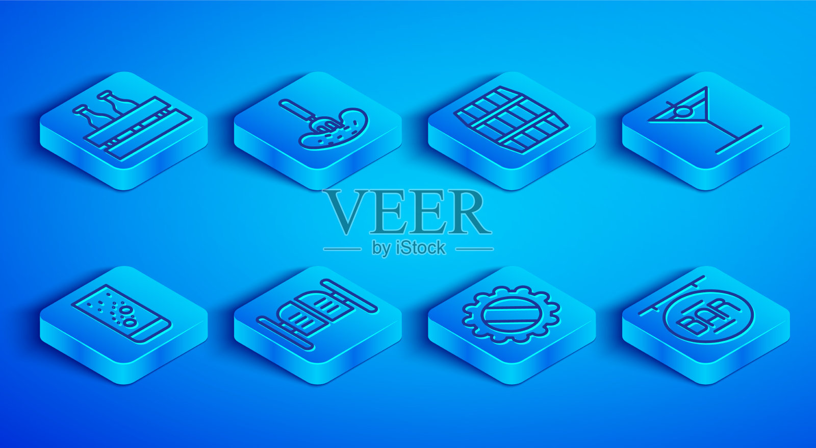 设置啤酒瓶泡黄瓜线包装上图标素材