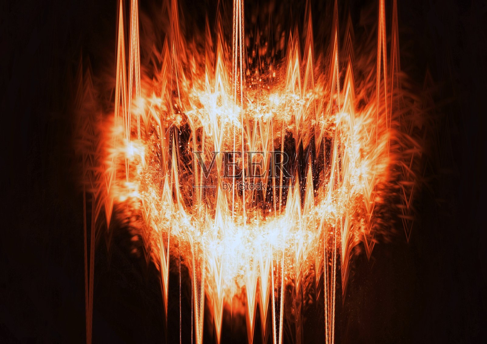 三维插图的抽象心形火焰爆炸照片摄影图片