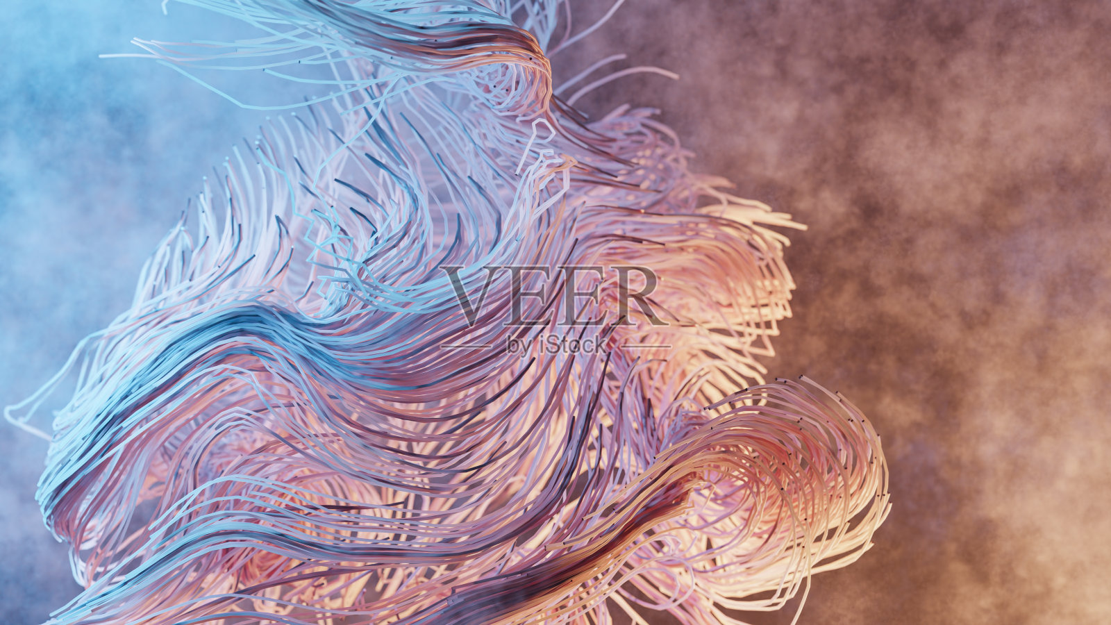 摘要三维扭曲线渲染。现代的背景设计，一个未来的形状插图照片摄影图片