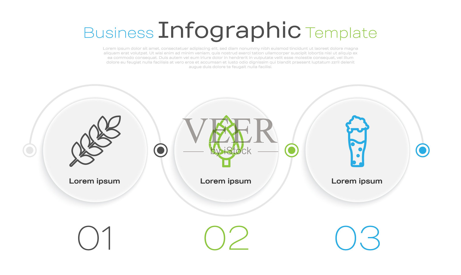 设置线谷物设置与大米，小麦，玉米，燕麦，黑麦，大麦，啤酒花和啤酒。业务信息图表模板。向量设计模板素材