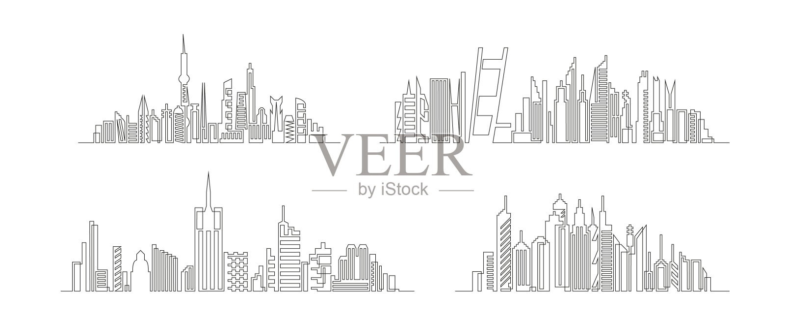 连续线条绘制房屋，住宅建筑概念集矢量。插画图片素材