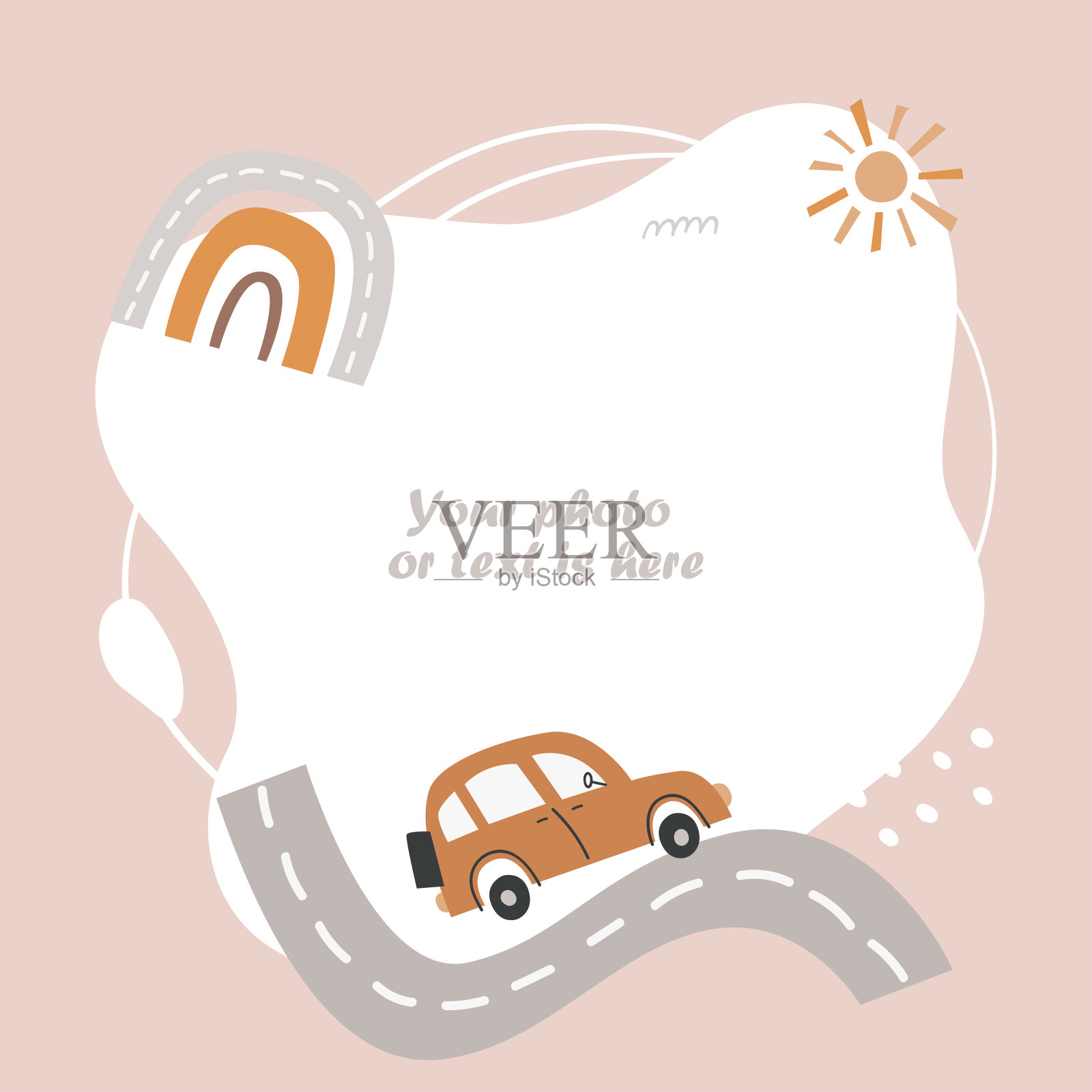 孩子们的相框，带车的邀请函模板插画图片素材