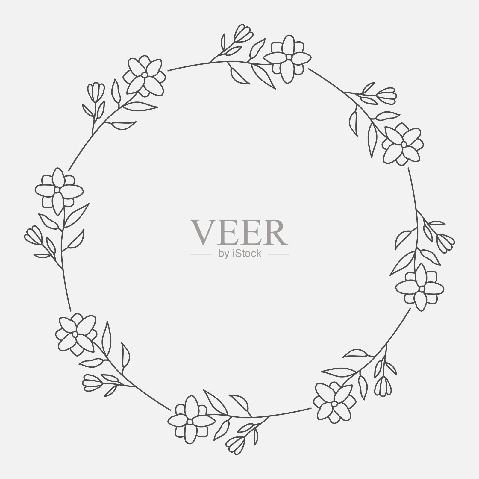 手绘花卉圆形花环插画图片素材